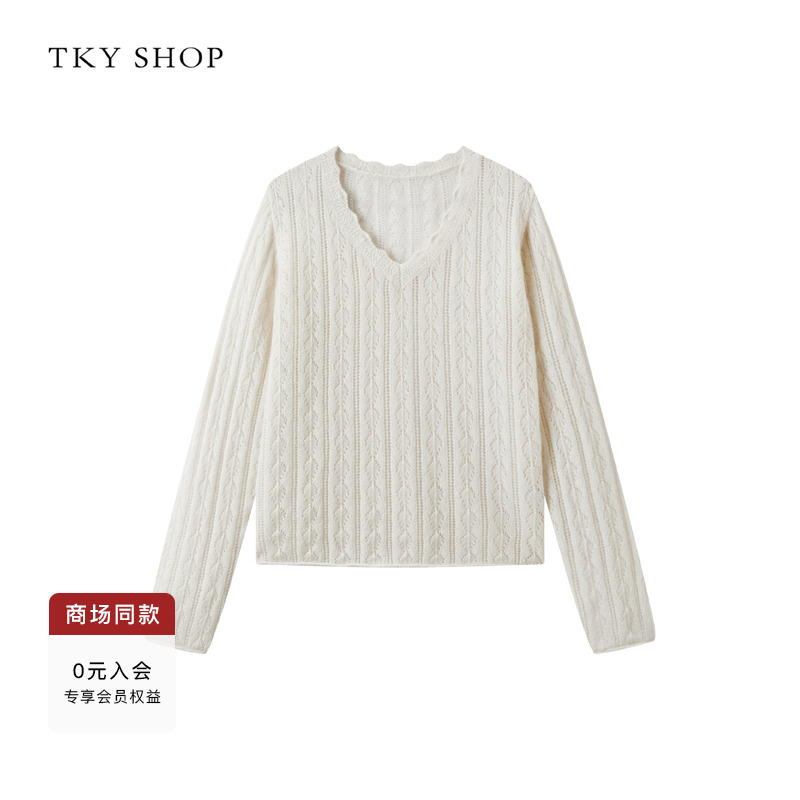 [商场同款]TKY SHOPV领羊绒毛套衫2025秋新款针织衫10I1MA03L108