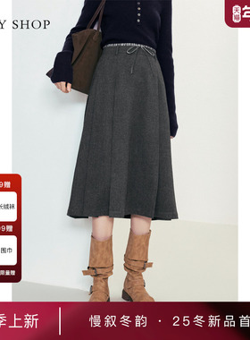 [商场同款]TKY SHOP百褶裙2025冬新款腰头拼接半身裙10I1SA03Q195