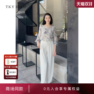 SHOP水墨黑真丝上衣夏新款 TKY 桑蚕丝高级印花时髦文艺 商场同款