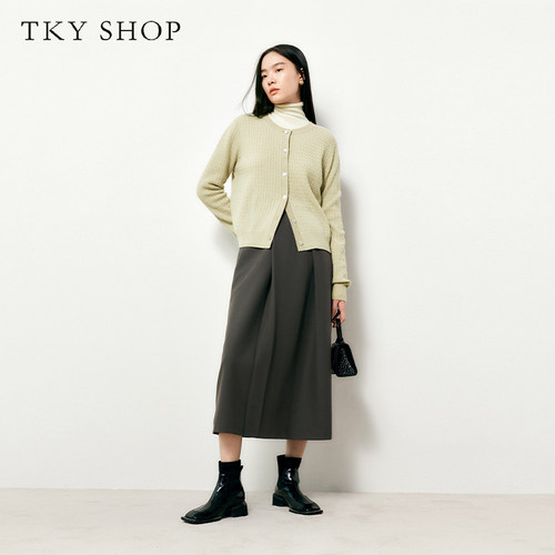 TKYSHOP长袖圆领绞花针织开衫