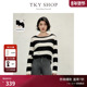 SHOP黑白条纹圆领毛衣女春秋新款 休闲长袖 针织衫 TKY 百搭打底衫