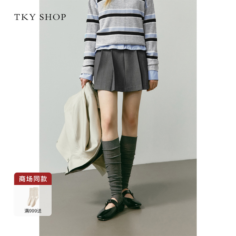 TKYSHOP格雷系灰度百褶短裙