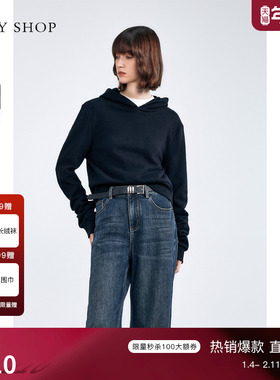 TKY SHOP黑色连帽卫衣女小个子针织帽衫2025年新款宽松休闲上衣