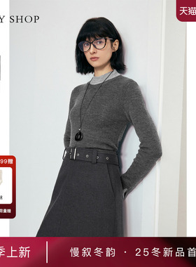 [商场同款]TKY SHOP撞色半高领毛套衫女2025冬新款10I1MA01P012