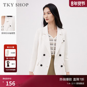 TKY 外套通勤百搭 外套女简约休闲白色西服春季 SHOP双排扣长袖 西装