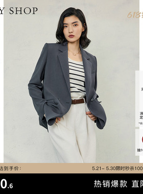 TKY SHOP简约长袖灰色便西女春秋新款西服通勤气质百搭西装外套