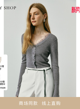 [商场同款]TKY SHOP蕾丝边长袖针织开衫女2025秋新款10I1MA02K024