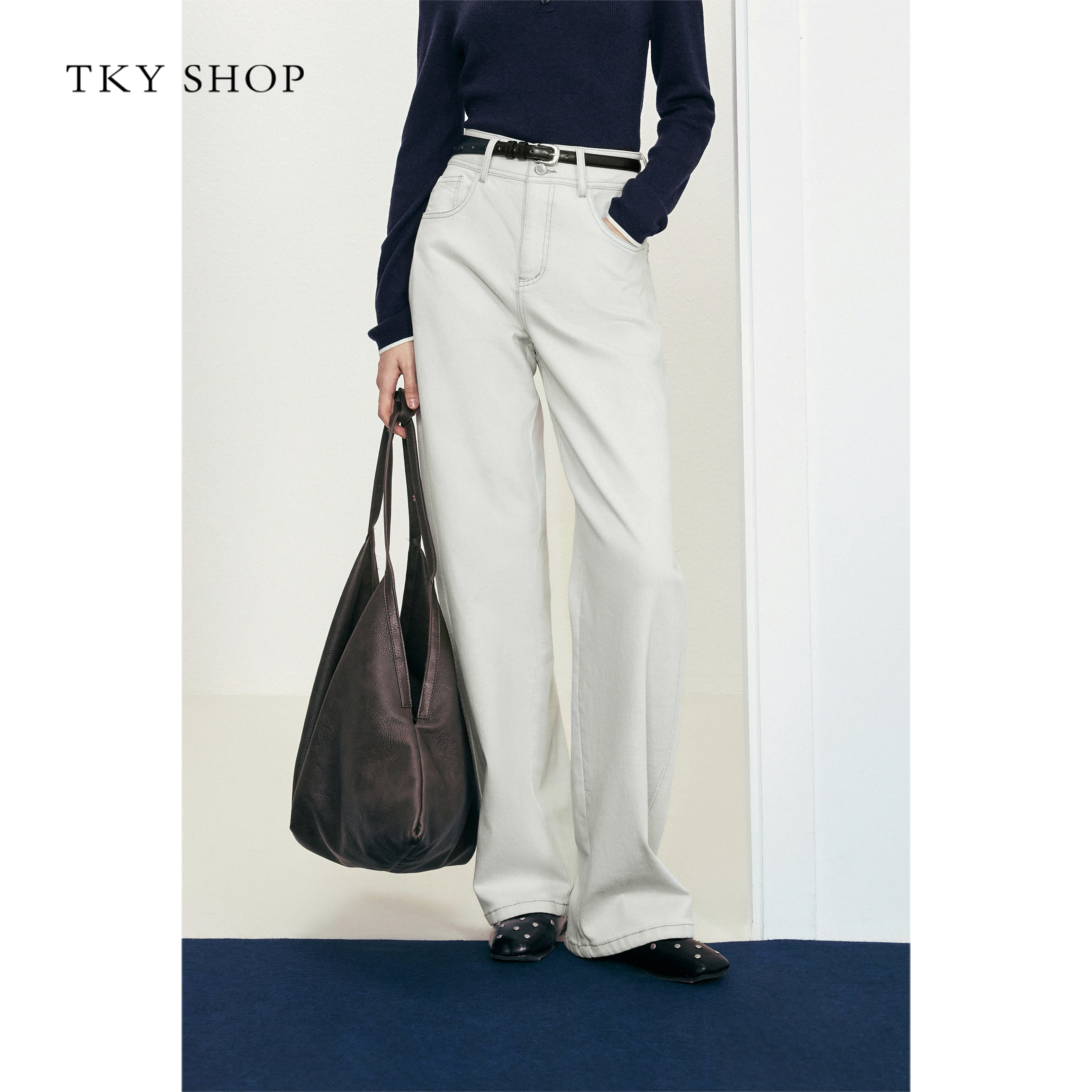 TKYSHOP高腰牛仔长裤