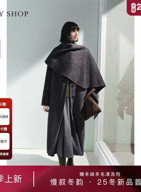 [商场同款]TKY SHOP带围巾长款毛呢大衣2025冬新款10I1GA03Q072