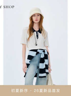 [商场同款]TKY SHOP撞色短袖线套衫2026夏新款针织衫10J1LA02F003