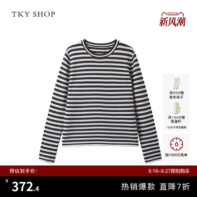 TKYSHOP复古条纹圆领长袖针织衫