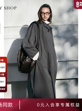 [商场同款]TKY SHOP立领长款灰色风衣外套女25春新款10I1BA04B006