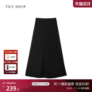新款 半身裙秋季 高腰显瘦a字裙大摆裙通勤 SHOP简约黑色中长款 TKY