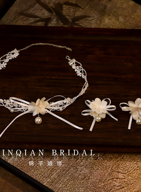 法式复古花朵蝴蝶结蕾丝颈链