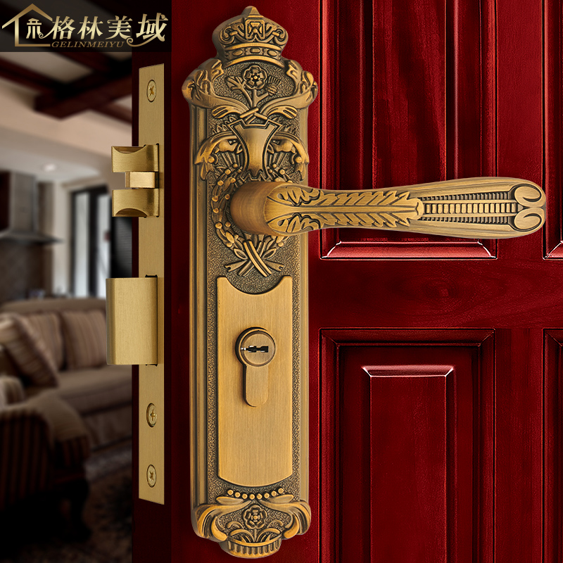 黄铜仿古子母别墅卧室房门锁