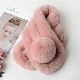 獭兔毛围巾女冬季韩版加厚保暖百搭仿皮草毛球毛绒脖套濑兔毛围脖