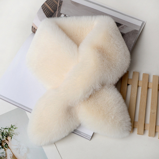 獭兔毛爱心围巾女冬加厚保暖百搭双交叉面毛绒青年仿皮草桃心围脖