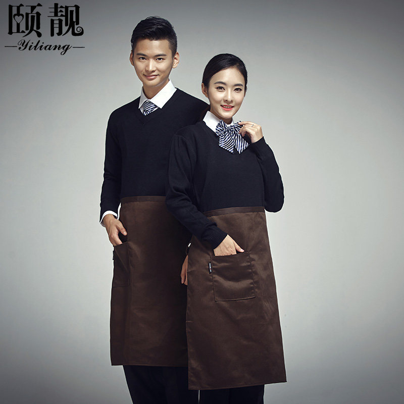 西餐厅工作服长袖女餐厅咖啡店餐饮服务员毛衣kfc网咖秋冬装