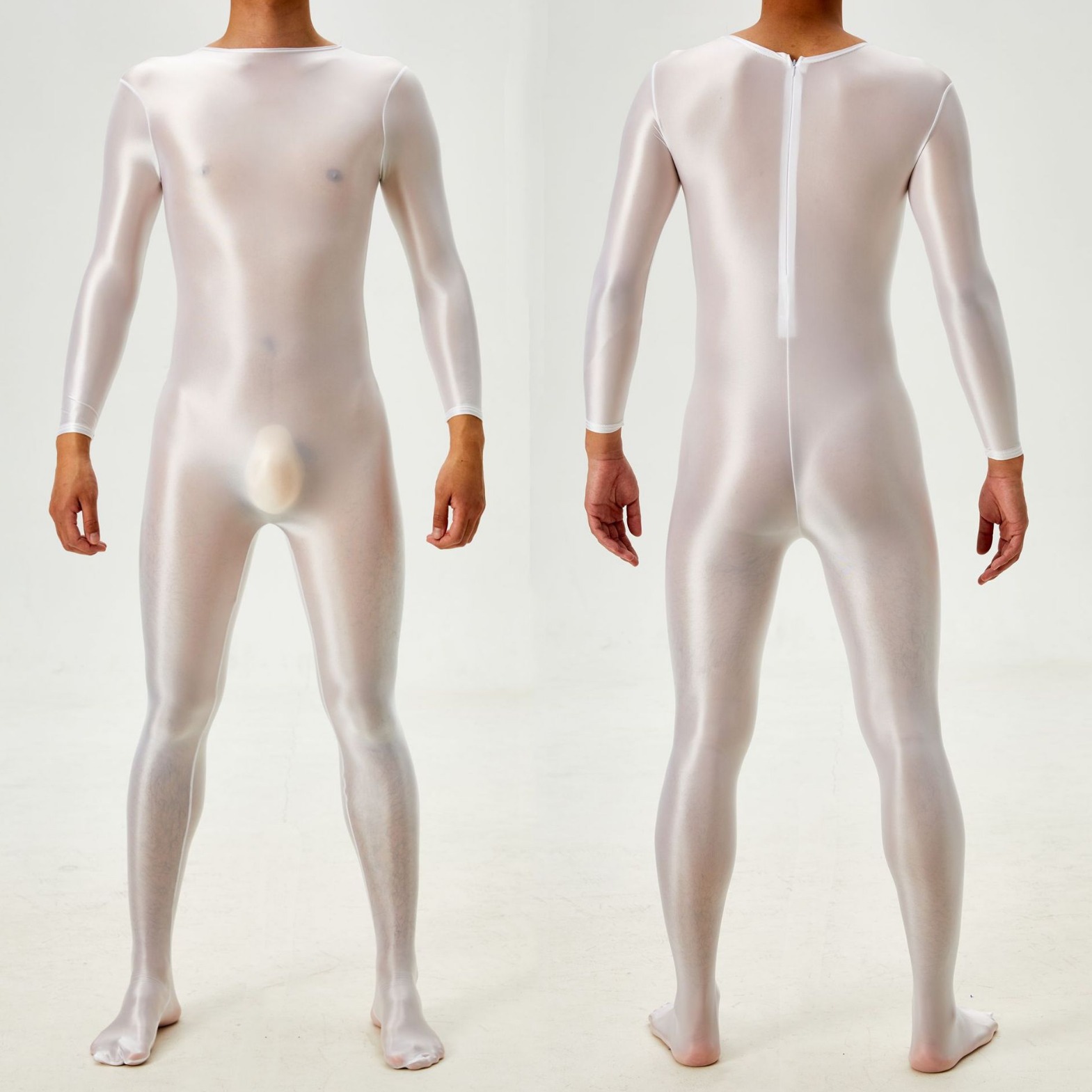 高弹大码油亮光泽丝滑全身连体紧身衣全包性感透明亚马逊7079