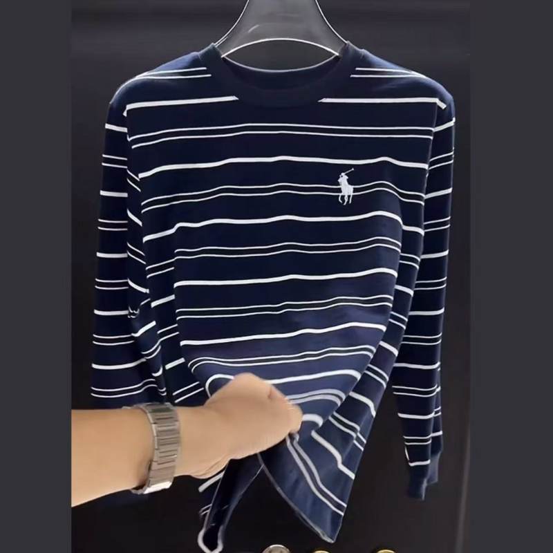 秋季新款男士长袖条纹撞色圆领卫衣青年百搭休闲简约高级感打底衫