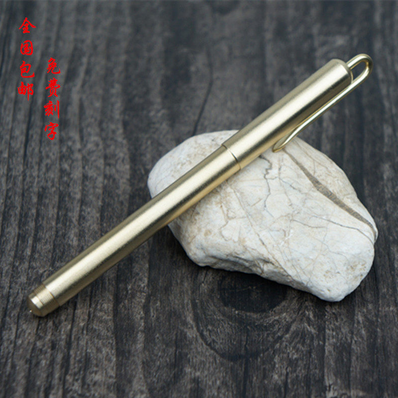 铜笔手工笔纯铜笔笔夹防滑铜笔复古签字笔全金属中性笔