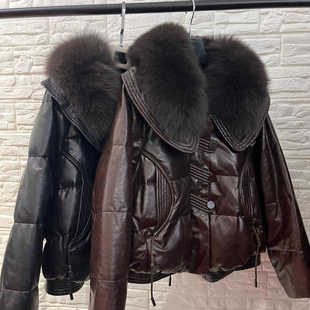 真皮绵羊皮狐狸毛领韩版 时尚 宽松保暖 短款 今年流行特惠海宁冬新款