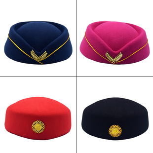 空姐贝雷帽乐队演出舞蹈秧歌队表演节目女士帽红色黑色蓝色军鼓帽