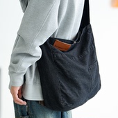 贰狸手作不褪色牛仔包原创设计大容量通勤上课单肩手提托特帆布包