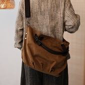贰狸手作复古帆布包男女生单肩斜挎多背法包大容量休闲通勤手提包