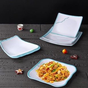 中式 溢彩盘子密胺酒店热菜平盘商用餐厅餐饮店餐具四方形炒菜盘子