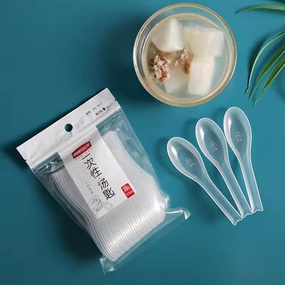 双枪塑料一次性小勺便携式喝汤勺图片