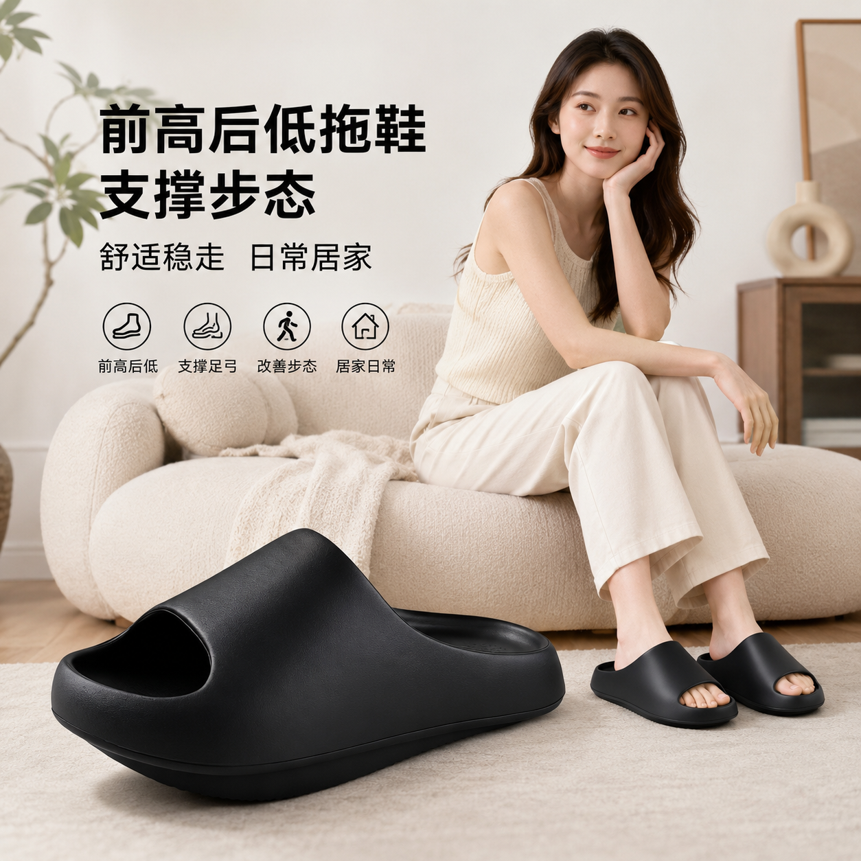 骨盆前倾矫正负跟拖鞋女士夏 eva 防臭防滑家居室内足弓支撑凉拖