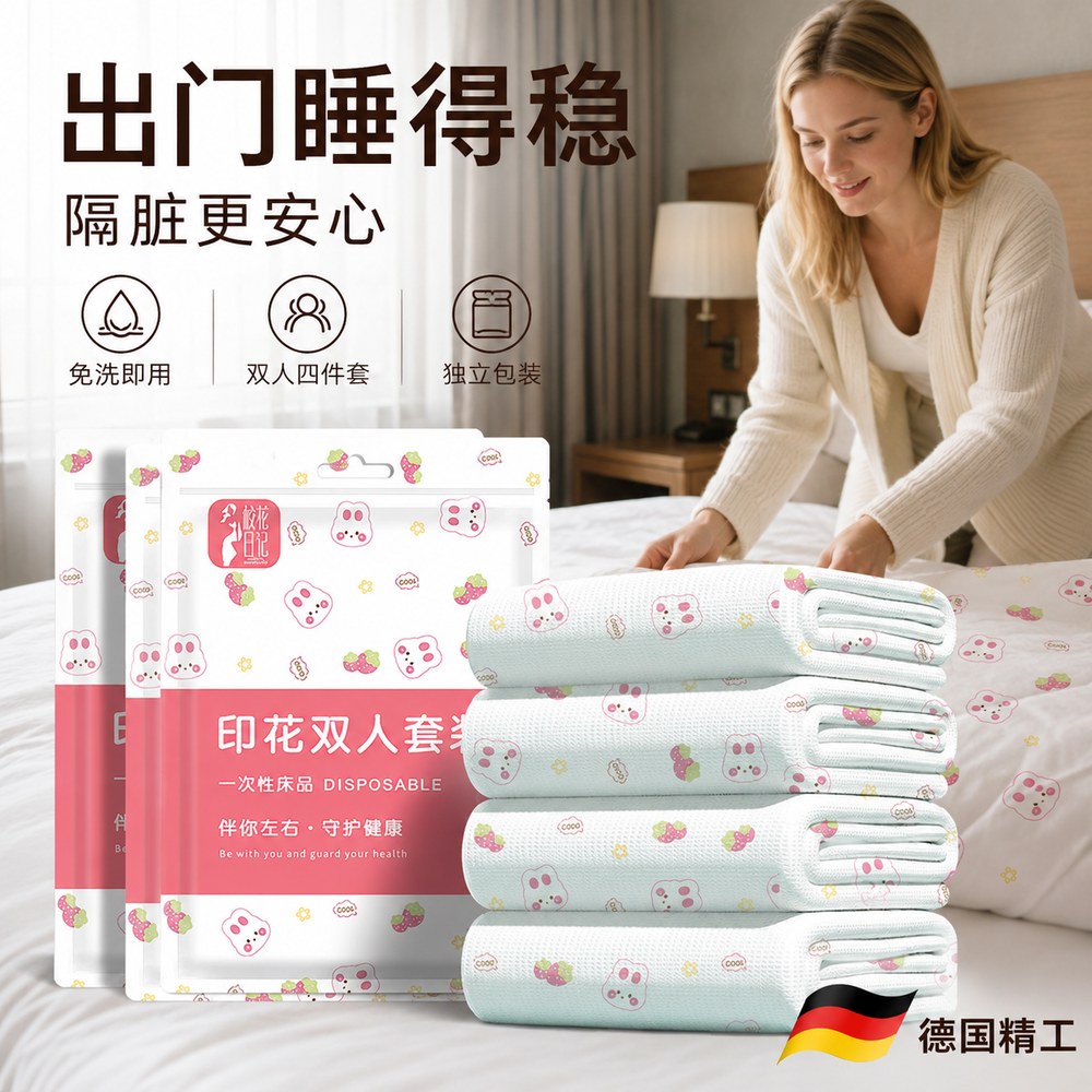 旅行印花一次性床单四件
