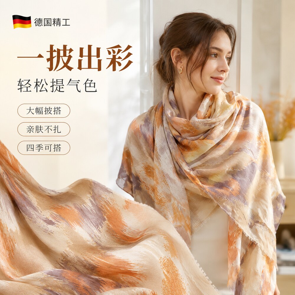 复古烫金印花夏季多用围