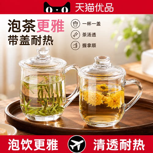带盖玻璃杯耐高温泡茶把