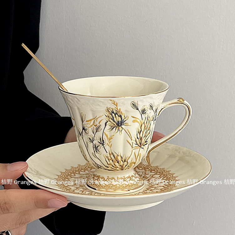 法式复古金麦穗下午茶水杯咖啡杯