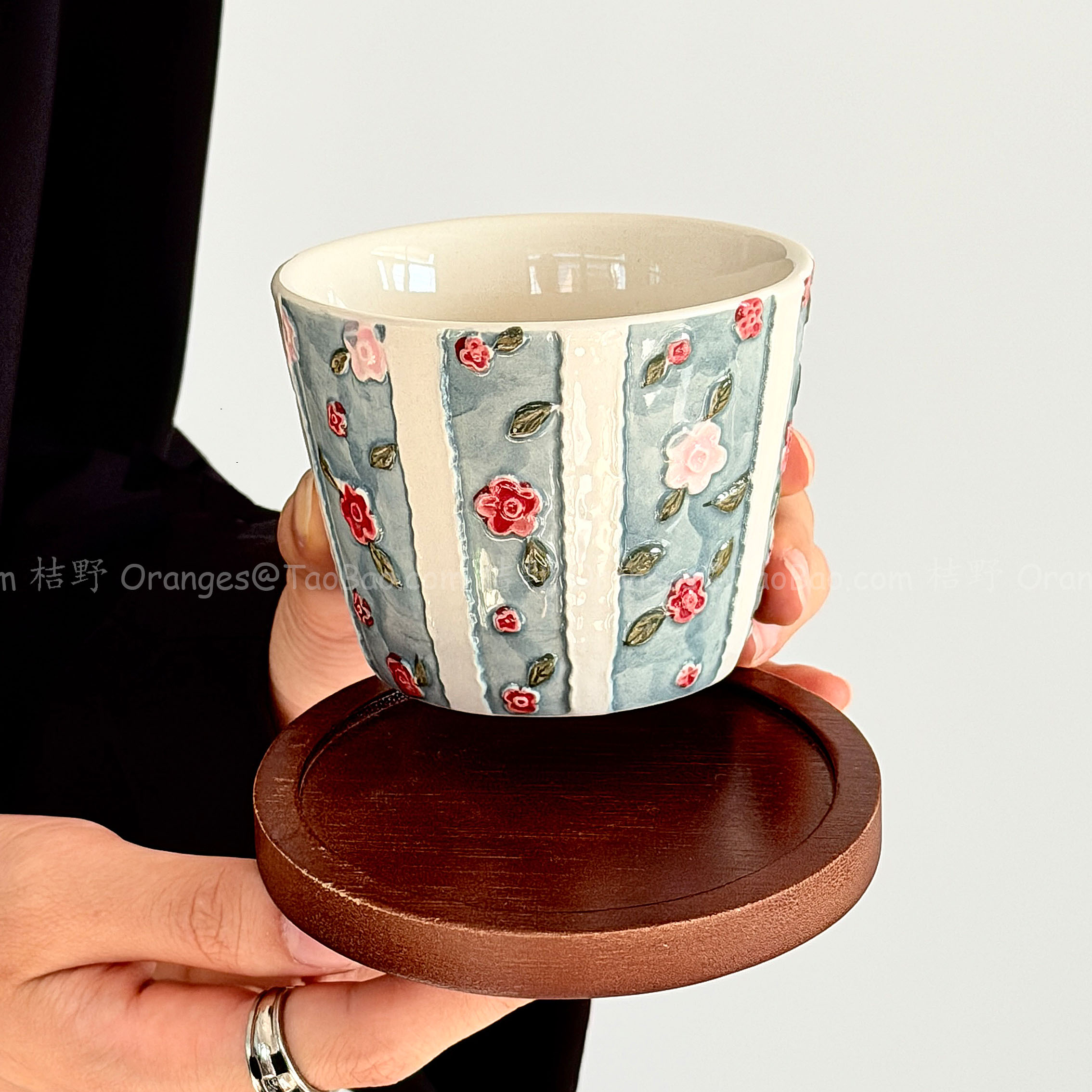 Oranges复古浮雕玫瑰陶瓷咖啡杯