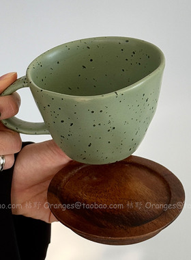 Oranges复古橄榄绿泼墨陶瓷马克杯拿铁咖啡杯大容量水杯小众礼物