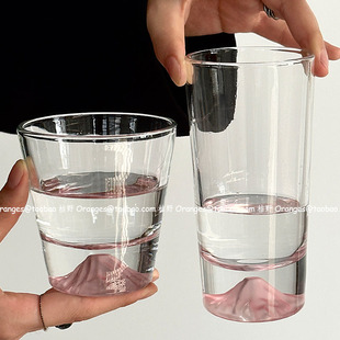 Oranges粉色富士山杯小众设计玻璃杯喝水杯威士忌杯洋酒杯咖啡杯