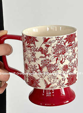 Oranges限定复古红雀鸟马克杯大容量水杯中古风陶瓷杯子小众礼物
