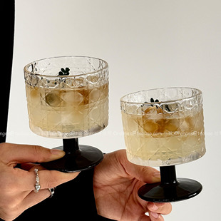 小众中古高脚杯ins风冷萃杯冰美式咖啡杯微醺酒杯果汁杯饮品杯子