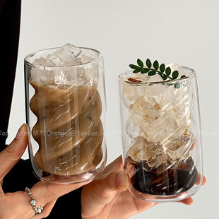 dirty咖啡杯双层隔热高硼硅玻璃杯子冰美式澳白拿铁杯水杯果汁杯