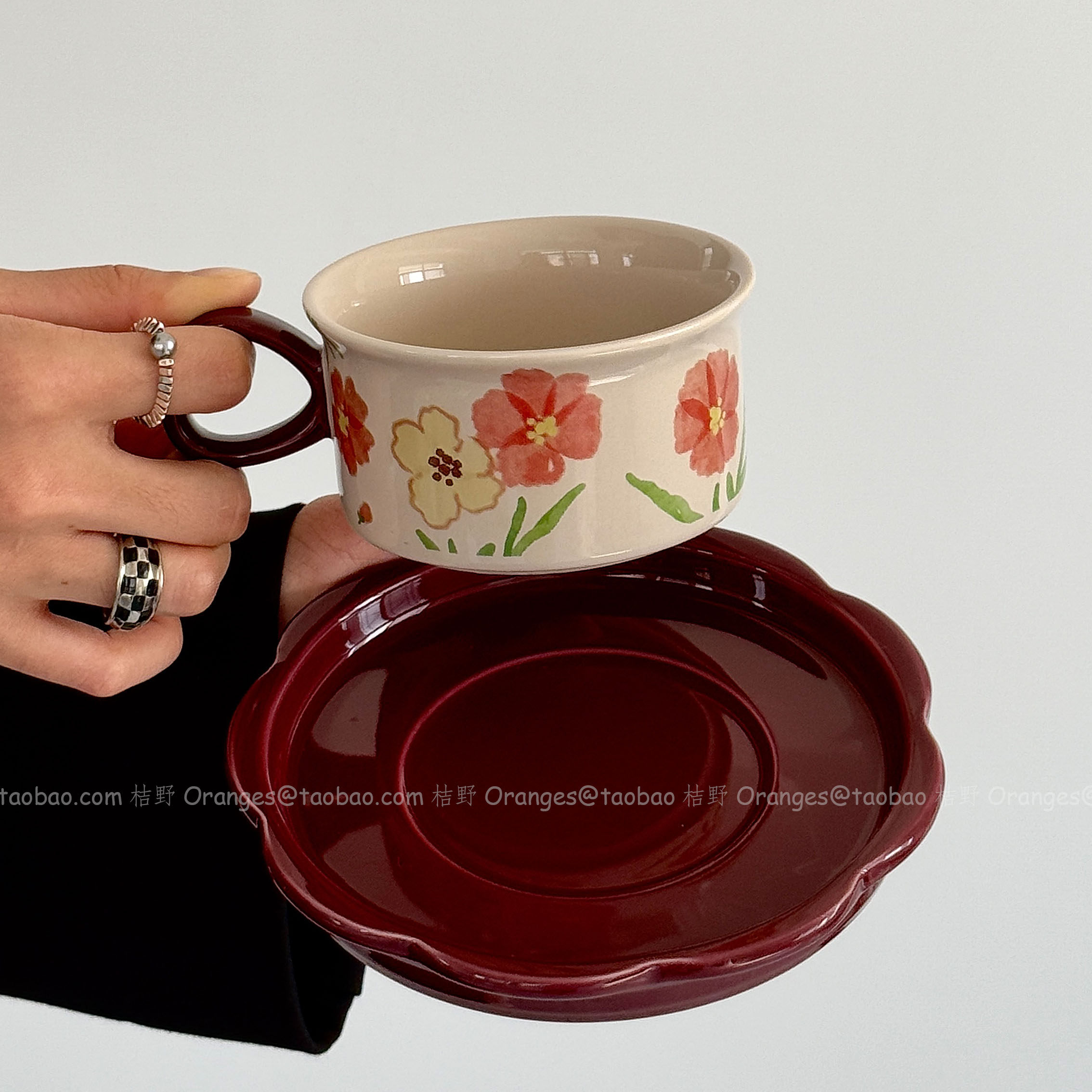 Oranges复古春野禾风花里咖啡杯碟拉花拿铁杯下午茶水杯小众礼物