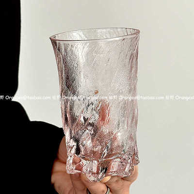 高级感粉色玄冰纹玻璃杯家用水杯