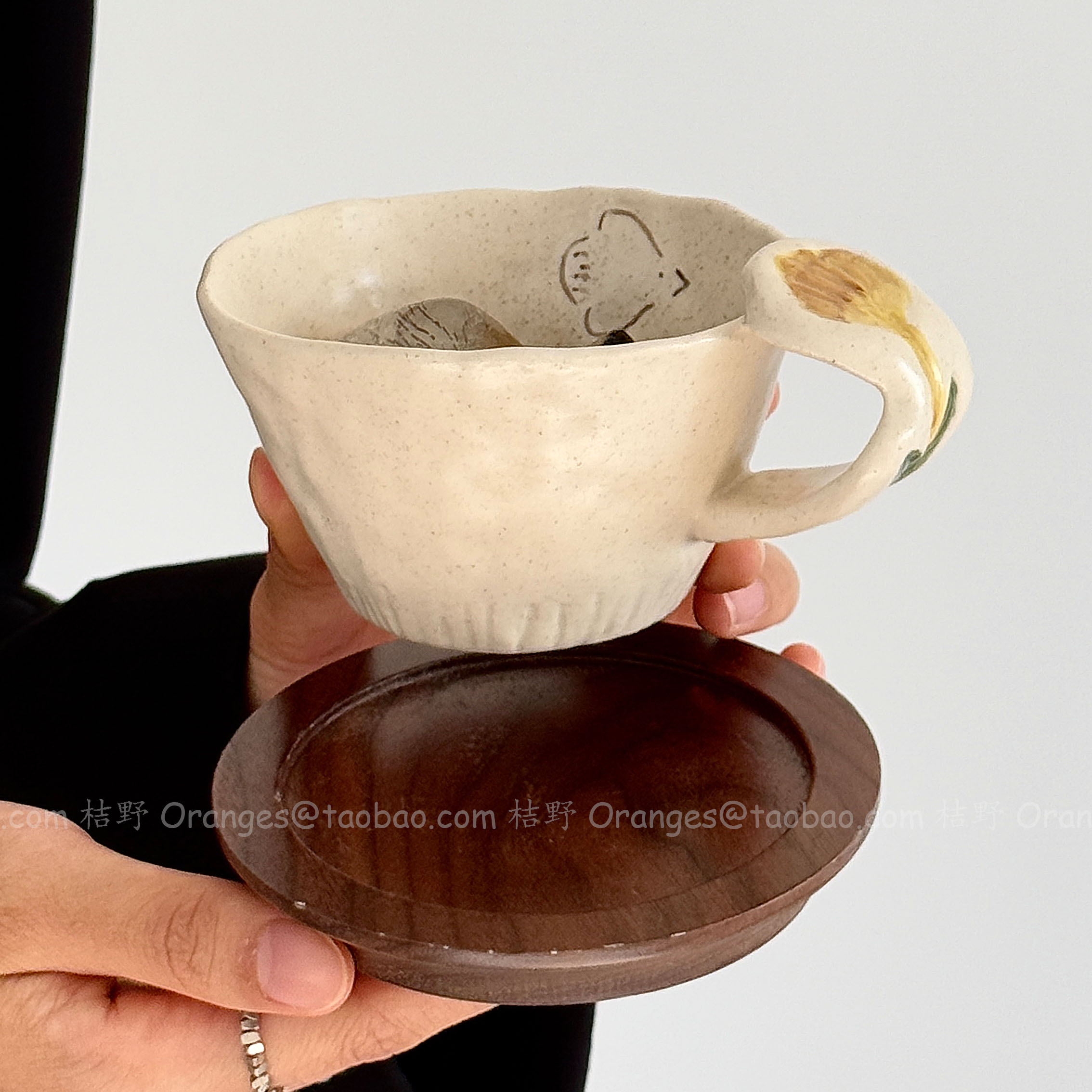 Oranges复古手作浮雕拿铁陶瓷杯