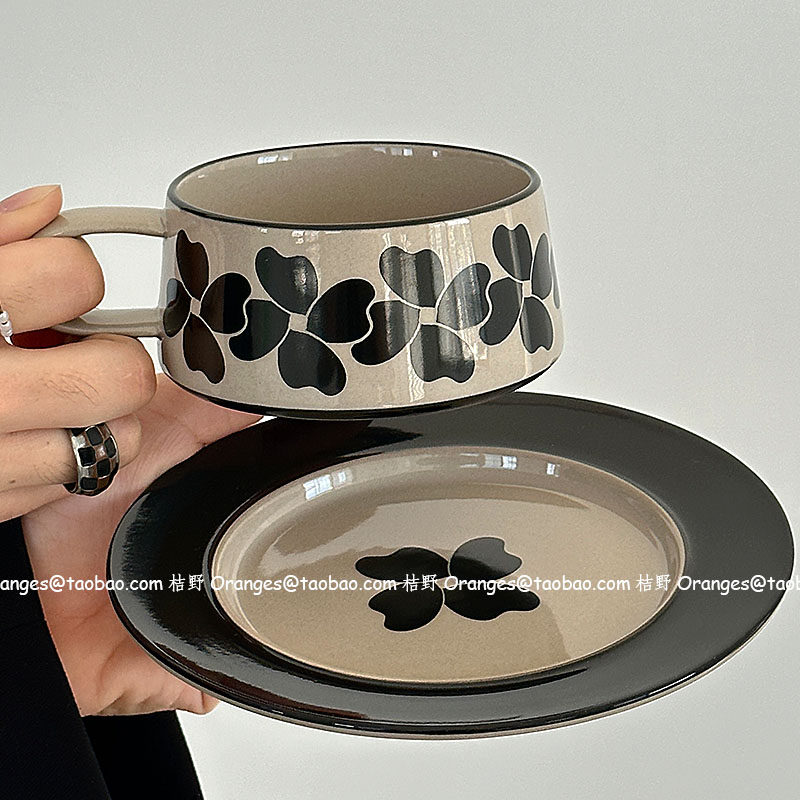 Oranges限定中古手绘簪花晓梦咖啡杯碟下午茶水杯子小众原创礼物