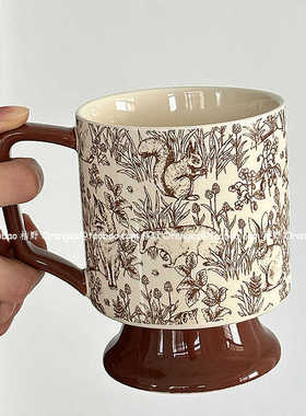 Oranges限定复古棕狐狸马克杯大容量水杯中古风陶瓷杯子小众礼物