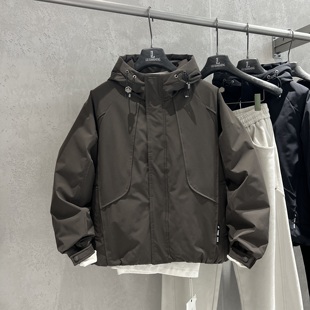 实体款连帽加厚羽绒服男冬季休闲时尚通勤上衣短款白鸭绒加厚外套