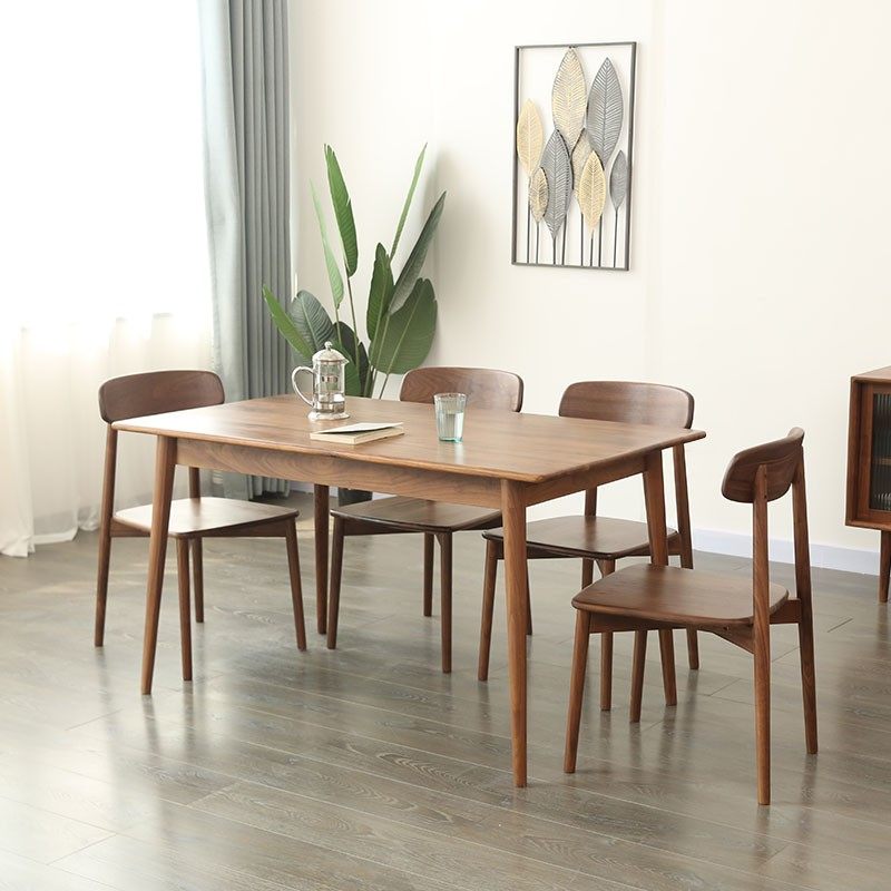 森宅长方形黑胡桃木北欧实木餐桌