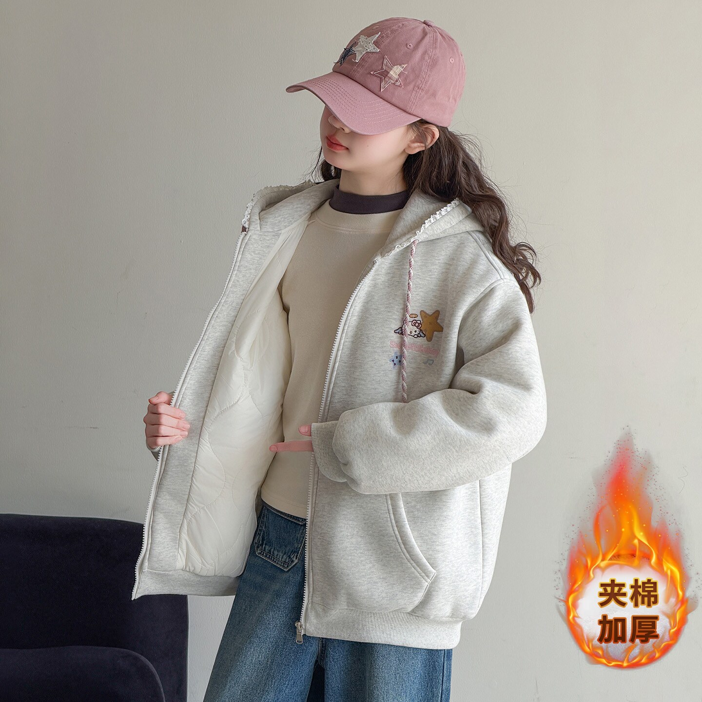女童秋冬卫衣外套夹棉加厚棒球服